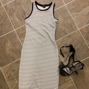Black and white striped body con midi dress